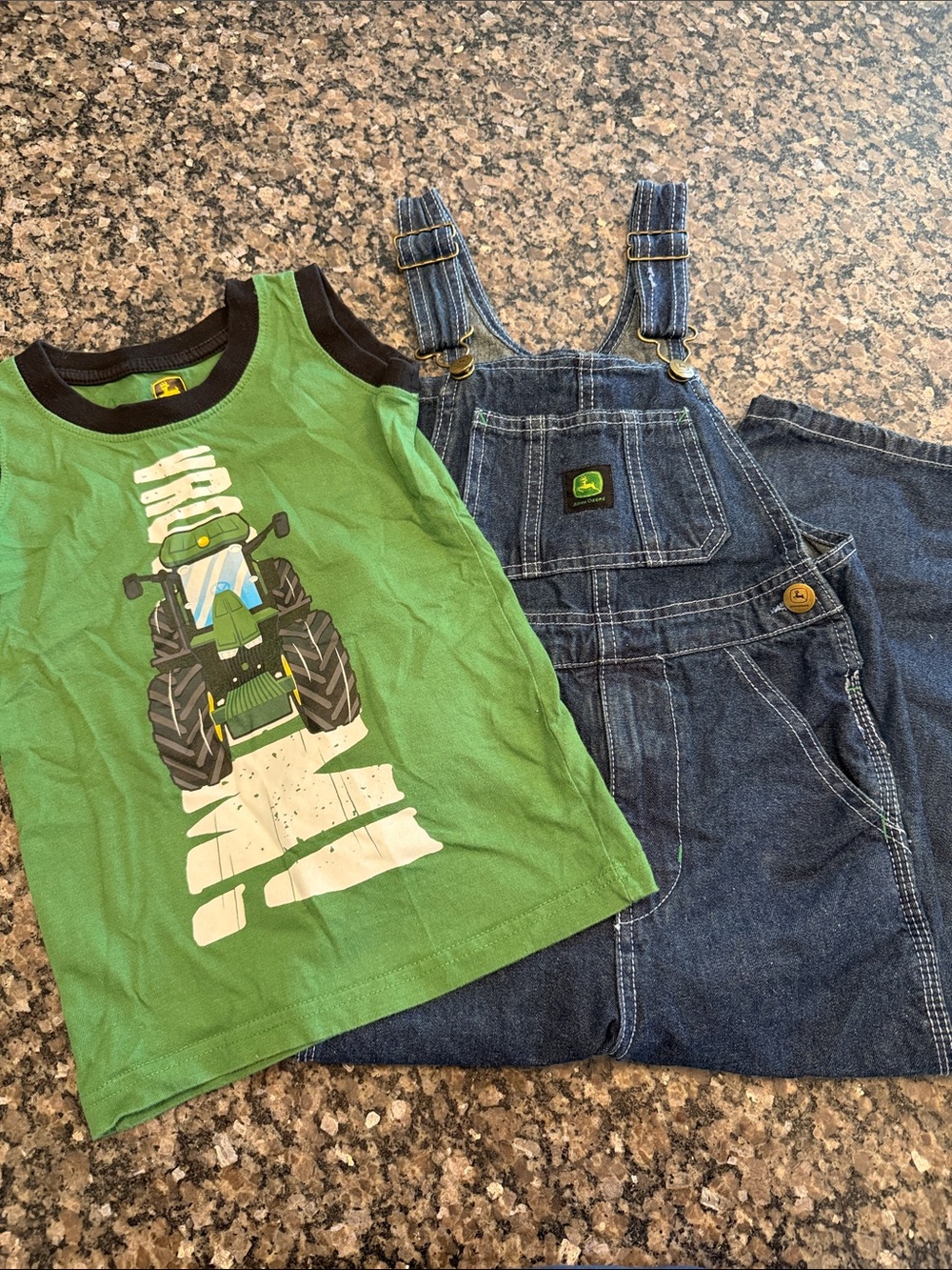 John Deere Green Tank Top with Denim Overalls Set